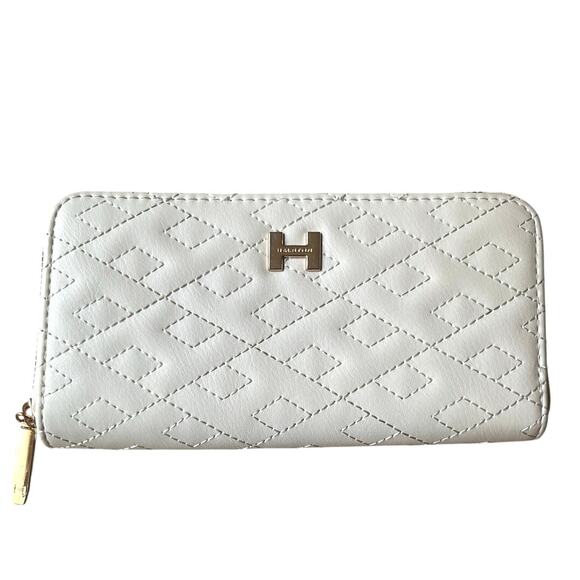 H by Halston Clutch Wallet, Full Zip, Off White, Classic Style, Preppy - Picture 1 of 8